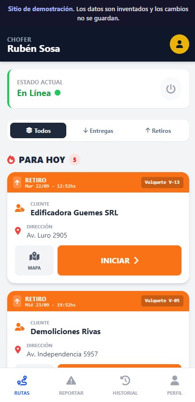 La app del chofer en un teléfono